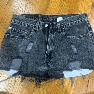 Levi Black acid wash high waisted denim shorts